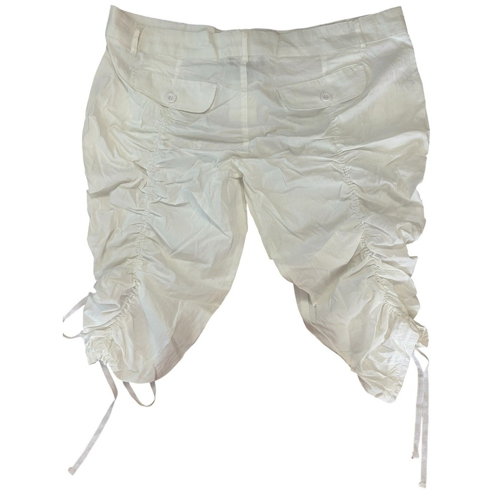 Ashley Blue Women Plus SZ 1XL White Cargo Capri Pants Cotton Stretch Ruched Side - Picture 4 of 6